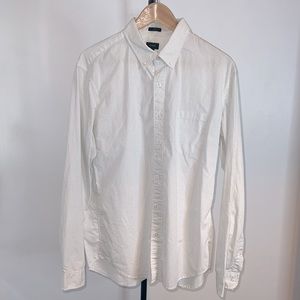 J Crew Collar Slim Dress Shirt, White, Polka Dots, Large